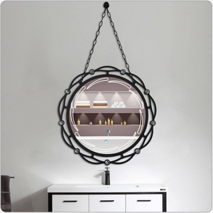 LED Bathroom Mirror with black metal frame and crystal decoration