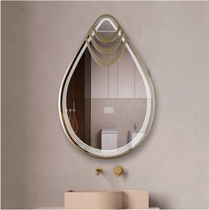Zhuotai water drop shape LED mirror with metal frame in brass color